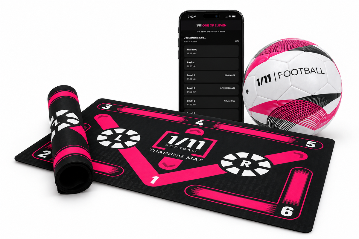 ONE OF ELEVEN football training mat, training app and pink football